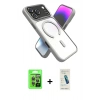 MARSİLYAN™- iPhone 17 Pro Kılıf Nova Yansıma Serisi - Şeffaf Pasifik Cam Ekran Koruyucu + Gri Raze Metal Kamera Lens