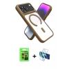 MARSİLYAN™- iPhone 17 Pro Kılıf Nova Yansıma Serisi - Siyah 3D Antistatik Cam Ekran Koruyucu + Turuncu Raze Metal Kamera Lens