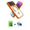 MARSİLYAN™- iPhone 17 Pro Kılıf Nova Yansıma Serisi - Siyah 3D Antistatik Cam Ekran Koruyucu + Turuncu Raze Metal Kamera Lens