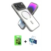 MARSİLYAN™- iPhone 17 Pro Kılıf Nova Yansıma Serisi - Siyah 3D Antistatik Cam Ekran Koruyucu + Turuncu Raze Metal Kamera Lens