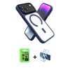 MARSİLYAN™- iPhone 17 Pro Kılıf Nova Yansıma Serisi - Siyah 3D Antistatik Cam Ekran Koruyucu + Turuncu Raze Metal Kamera Lens