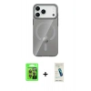 MARSİLYAN™- iPhone 17 Pro Kılıf Pusula Form Özel Seri - Şeffaf Pasifik Cam Ekran Koruyucu + Raze Metal Kamera Lens - TU