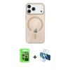 MARSİLYAN™- iPhone 17 Pro Kılıf Pusula Form Özel Seri - Siyah 3D Antistatik Cam Ekran Koruyucu + Raze Metal Kamera Lens - GI