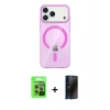 MARSİLYAN™- iPhone 17 Pro Kılıf Pusula Form Özel Seri - Siyah 3D Antistatik Hayalet Cam Ekran Koruyucu + Gri Raze Metal Kamera Lens