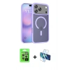 MARSİLYAN™- iPhone 17 Pro Kılıf Siluet Minimal Prime - Siyah 3D Antistatik Cam Ekran Koruyucu + Gümüş Raze Metal Kamera Lens