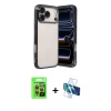 MARSİLYAN™- iPhone 17 Pro Kılıf Vadi Minimal - Siyah 3D Antistatik Cam Ekran Koruyucu + Raze Metal Kamera Lens - TU