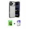 MARSİLYAN™- iPhone 17 Pro Kılıf Vadi Minimal - Siyah Bilvis 5in1 3D Magic Cam Ekran Koruyucu + Turuncu Raze Metal Kamera Lens