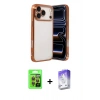MARSİLYAN™- iPhone 17 Pro Kılıf Vadi Minimal - Siyah Bilvis 5in1 3D Magic Cam Ekran Koruyucu + Turuncu Raze Metal Kamera Lens