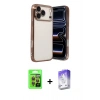 MARSİLYAN™- iPhone 17 Pro Kılıf Vadi Minimal - Siyah Bilvis 5in1 3D Magic Cam Ekran Koruyucu + Turuncu Raze Metal Kamera Lens