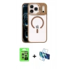MARSİLYAN™- iPhone 17 Pro Kılıf Yadigar Asil Koleksiyonu - Siyah 3D Antistatik Cam Ekran Koruyucu + Gümüş Raze Metal Kamera Lens