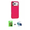 MARSİLYAN™- iPhone 17 Pro Kılıf Yankı Form Serisi - Siyah 3D Antistatik Cam Ekran Koruyucu + Turuncu Raze Metal Kamera Lens
