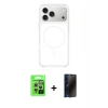 MARSİLYAN™- iPhone 17 Pro Kılıf Yankı Minimal Serisi - Siyah 3D Antistatik Hayalet Cam Ekran Koruyucu + Raze Metal Kamera Lens - GS