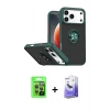 MARSİLYAN™- iPhone 17 Pro Kılıf Yörünge Çizgi - Siyah Bilvis 5in1 5D Magic Hayalet Cam Ekran Koruyucu + Raze Metal Kamera Lens - GI