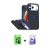 MARSİLYAN™- iPhone 17 Pro Kılıf Yörünge Çizgi - Siyah Bilvis 5in1 5D Magic Hayalet Cam Ekran Koruyucu + Raze Metal Kamera Lens - GS