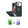 MARSİLYAN™- iPhone 17 Pro Kılıf Yörünge Çizgi - Siyah Bilvis 5in1 5D Magic Hayalet Cam Ekran Koruyucu + Raze Metal Kamera Lens - GS