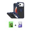 MARSİLYAN™- iPhone 17 Pro Kılıf Yörünge Çizgi - Siyah Bilvis 5in1 5D Magic Hayalet Cam Ekran Koruyucu + Raze Metal Kamera Lens - TU