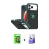 MARSİLYAN™- iPhone 17 Pro Kılıf Yörünge Çizgi - Siyah Bilvis 5in1 5D Magic Hayalet Cam Ekran Koruyucu + Raze Metal Kamera Lens - TU
