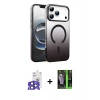 MARSİLYAN™- iPhone 17 Pro Max Kılıf Ahenk Doku Özel Seri - Şeffaf 360 Full Body Arka Koruyucu + Bilvis Titan Kamera Lens - LT