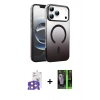 MARSİLYAN™- iPhone 17 Pro Max Kılıf Ahenk Doku Özel Seri - Şeffaf 360 Full Body Arka Koruyucu + Bilvis Titan Kamera Lens - TU