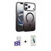 MARSİLYAN™- iPhone 17 Pro Max Kılıf Ahenk Doku Özel Seri - Şeffaf Pasifik Cam Ekran Koruyucu + Bilvis Titan Kamera Lens - LT