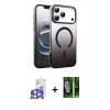 MARSİLYAN™- iPhone 17 Pro Max Kılıf Ahenk Doku Özel Seri - Siyah 360 Mat Full Body Arka Koruyucu + Bilvis Titan Kamera Lens - GS