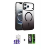 MARSİLYAN™- iPhone 17 Pro Max Kılıf Ahenk Doku Özel Seri - Siyah 360 Mat Full Body Arka Koruyucu + Bilvis Titan Kamera Lens - NLGY