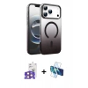 MARSİLYAN™- iPhone 17 Pro Max Kılıf Ahenk Doku Özel Seri - Siyah 3D Antistatik Seramik Nano Ekran Koruyucu + Bilvis Titan Kamera Lens - TU
