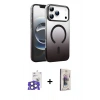 MARSİLYAN™- iPhone 17 Pro Max Kılıf Ahenk Doku Özel Seri - Siyah Bilvis 3D Cam Ekran Koruyucu + Bilvis Titan Kamera Lens - NLGY