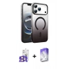 MARSİLYAN™- iPhone 17 Pro Max Kılıf Ahenk Doku Özel Seri - Siyah Bilvis 5in1 3D Magic Cam Ekran Koruyucu + Turuncu Bilvis Titan Kamera Lens