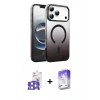 MARSİLYAN™- iPhone 17 Pro Max Kılıf Ahenk Doku Özel Seri - Siyah Bilvis 5in1 3D Magic Cam Ekran Koruyucu + Bilvis Titan Kamera Lens - GS