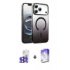 MARSİLYAN™- iPhone 17 Pro Max Kılıf Ahenk Doku Özel Seri - Siyah Bilvis 5in1 3D Magic Cam Ekran Koruyucu + Bilvis Titan Kamera Lens - LT
