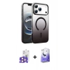 MARSİLYAN™- iPhone 17 Pro Max Kılıf Ahenk Doku Özel Seri - Siyah Bilvis 5in1 5D Magic Hayalet Cam Ekran Koruyucu + Turuncu Bilvis Titan Kamera Lens