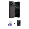 MARSİLYAN™- iPhone 17 Pro Max Kılıf Ahenk Serisi - Siyah 3D Antistatik Hayalet Cam Ekran Koruyucu + Bilvis Titan Kamera Lens - NLGY