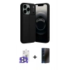 MARSİLYAN™- iPhone 17 Pro Max Kılıf Doruk Klasik Özel Seri - Siyah 3D Antistatik Hayalet Cam Ekran Koruyucu + Bilvis Titan Kamera Lens - NLGY