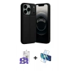 MARSİLYAN™- iPhone 17 Pro Max Kılıf Doruk Klasik Özel Seri - Siyah 3D Antistatik Seramik Nano Ekran Koruyucu + Gümüş Bilvis Titan Kamera Lens