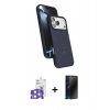 MARSİLYAN™- iPhone 17 Pro Max Kılıf İz Işık Koleksiyonu - Siyah 3D Antistatik Hayalet Cam Ekran Koruyucu + Bilvis Titan Kamera Lens - GS