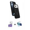 MARSİLYAN™- iPhone 17 Pro Max Kılıf İz Işık Koleksiyonu - Siyah 3D Antistatik Seramik Nano Ekran Koruyucu + Turuncu Bilvis Titan Kamera Lens