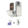 MARSİLYAN™- iPhone 17 Pro Max Kılıf İz Modern Prime - Şeffaf Pasifik Cam Ekran Koruyucu + Gümüş Bilvis Titan Kamera Lens