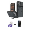 MARSİLYAN™- iPhone 17 Pro Max Kılıf İz Modern Prime - Siyah 3D Antistatik Hayalet Cam Ekran Koruyucu + Bilvis Titan Kamera Lens - GS