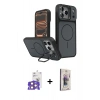MARSİLYAN™- iPhone 17 Pro Max Kılıf İz Modern Prime - Siyah Bilvis 3D Cam Ekran Koruyucu + Turuncu Bilvis Titan Kamera Lens
