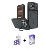 MARSİLYAN™- iPhone 17 Pro Max Kılıf İz Modern Prime - Siyah Bilvis 5in1 3D Magic Cam Ekran Koruyucu + Gümüş Bilvis Titan Kamera Lens