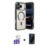 MARSİLYAN™- iPhone 17 Pro Max Kılıf Nova Işık Özel Seri - Siyah 3D Antistatik Hayalet Cam Ekran Koruyucu + Bilvis Titan Kamera Lens - LT
