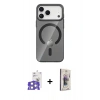 MARSİLYAN™- iPhone 17 Pro Max Kılıf Pusula Form Özel Seri - Siyah Bilvis 3D Cam Ekran Koruyucu + Gümüş Bilvis Titan Kamera Lens