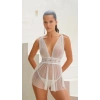 MARSiLYAN-  Ivory Lace Puantiye Tül Fantezi Gecelik