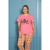 MARSiLYAN- Kadın %100 Pamuk Kısa Kol Büyük Beden Pijama Takım Pembe