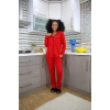 MARSiLYAN- Kadın %100 Pamuk Penye Önden Düğmeli Uzun Kol Pijama Takım Kırmızı