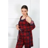MARSiLYAN- Kadın 3lü Ekoseli Sabahlık Takım Kırmızı