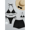 MARSiLYAN- Kadın 3lü Set Siyah Şortlu ve Yandan Bağlamalı Bikini Mayo Takımı
