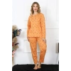 MARSiLYAN- Kadın 4XL-5XL-6XL-7XL-8XL Büyük Beden Uzun Kol Pijama Takım Turuncu