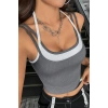 MARSiLYAN- Kadın Antrasit Gri Beyaz Çift Renk Çapraz Askılı Crop Top Bluz